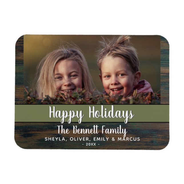 Magnet Flexible Rustic Joyeux Script de vacances Photo de famille  (Horizontal)