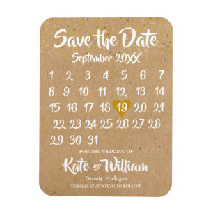 Magnet Flexible Rustic Kraft Love Heart Calendrier Enregistrer la