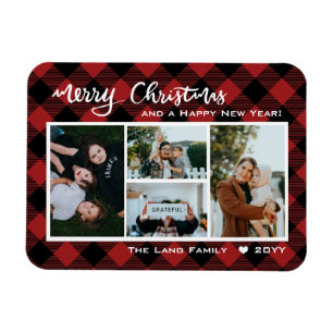 Magnet Flexible Rustic Red Buffalo Check Joyeux Noël Collage