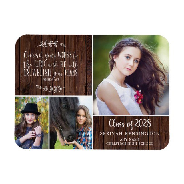 Magnet Flexible Rustic Wood Graduation chrétienne Bible Verse (Horizontal)