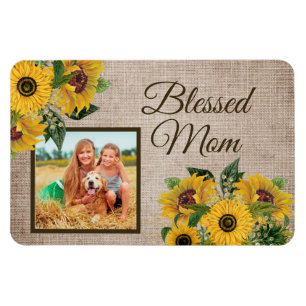 Magnet Flexible Rustique Burlap Tournesols Bienheureux Maman Photo