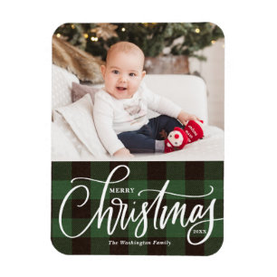 Magnet Flexible Rustique Green Plaid Joyeux Noël Photo
