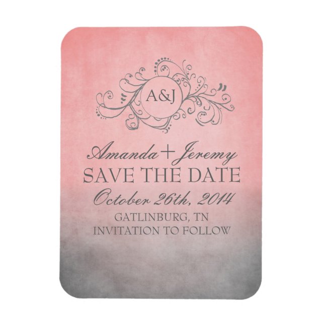 Magnet Flexible Rustique rose et gris bohème Enregistrer la date (Vertical)