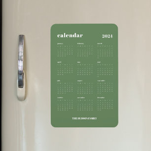 Magnet Flexible Sage Green Moderne Année complète Calendrier 2024