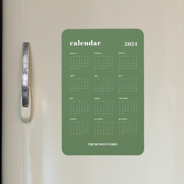 Magnet Flexible Sage Green Moderne Année complète Calendrier 2024 (Créateur téléchargé)