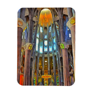 Magnet Flexible Sagrada Familia. Vue intérieure au coucher du sole