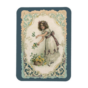 Magnet Flexible Saint-Valentin victorienne vintage, fille avec des