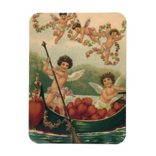 Magnet Flexible Saint Valentin vintage, Cherubs victoriens en bate