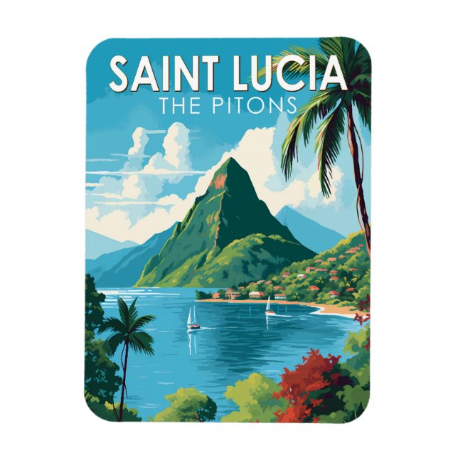 Magnet Flexible Sainte-Lucie Les Pitons Travel Art Vintage (Vertical)