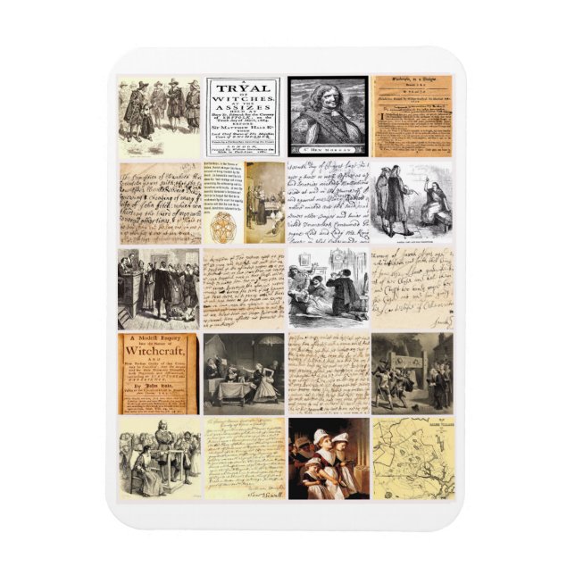 Magnet Flexible Salem Witch Trials lettres documents collage art (Vertical)