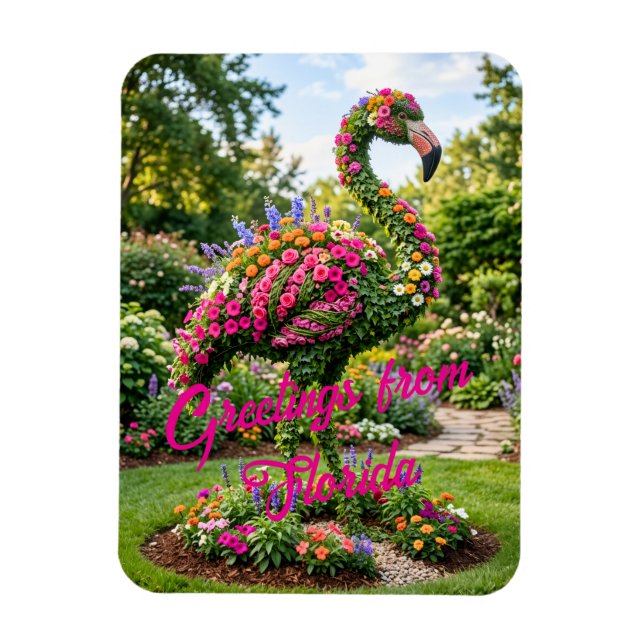 Magnet Flexible Salutations de Floride Flamingo Topiaire Tropical  (Vertical)