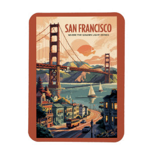 Magnet Flexible San Francisco California Skyline Travel Art Retro