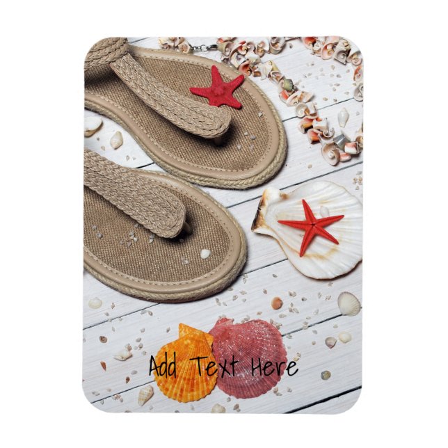 Magnet Flexible Sandales, Coquillages et Starfish à la plage (Vertical)