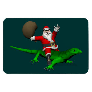 Magnet Flexible Santa Claus Riding Green Lizard