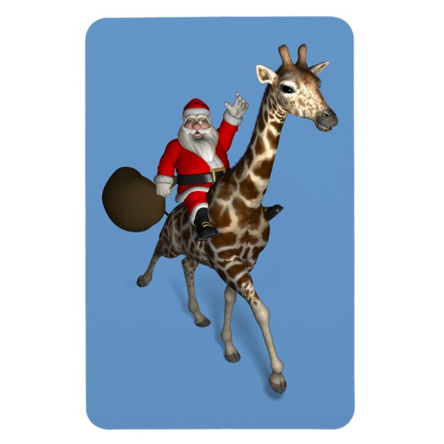 Magnet Flexible Santa Claus Sur La Giraffe (Vertical)