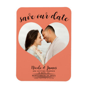 Magnet Flexible Saumon Orange Heart Photo Wedding Enregistrer la d