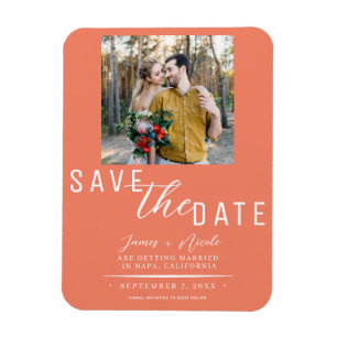 Magnet Flexible Saumon rose Enregistrer la date Mariage photo