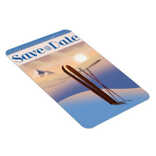 Magnet Flexible Sauver la date de mariage vintage ski