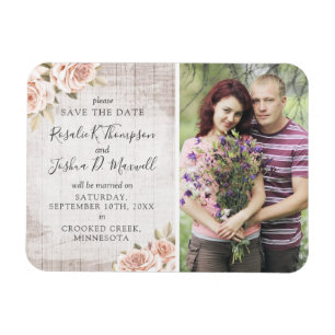 Magnet Flexible Sauvez La Date Bois Rustique & Roses Romantiques P