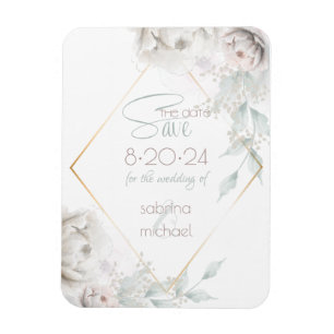Magnet Flexible Save the date   Albâtre Peonies d'aquarelle blanch