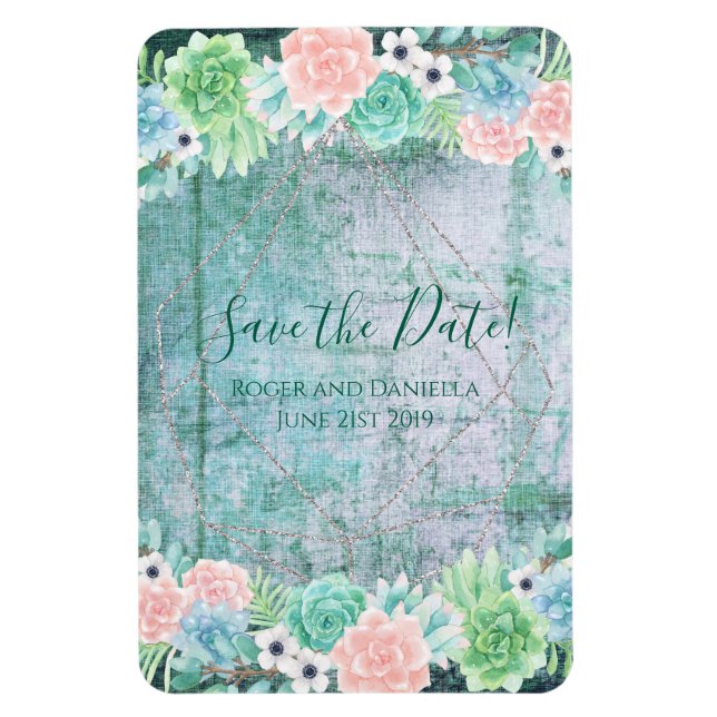 Magnet Flexible Save the date! Boho Succulents Cadre géométrique (Vertical)