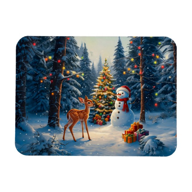 Magnet Flexible Scene d'arbre de Noël Cute Deer Fawn Snowman (Horizontal)