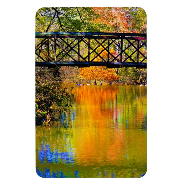 Magnet Flexible Scène D'Automne Avec Pont Piéton En Bois (Vertical)