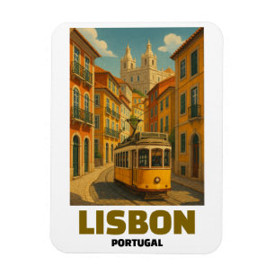 Magnet Flexible Scène de rue vintage rétro tramway Lisbonne Portug