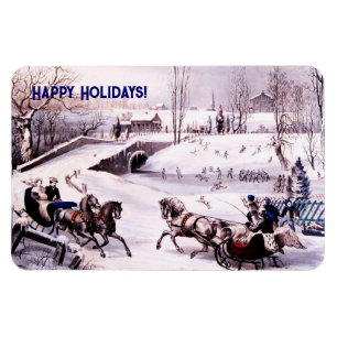 Magnet Flexible Scène D'Hiver vintage. Cadeau de Noël