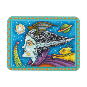MAGNET FLEXIBLE SCI FI SPACE WITCH & COMET CAT COLORÉ HALLOWEEN