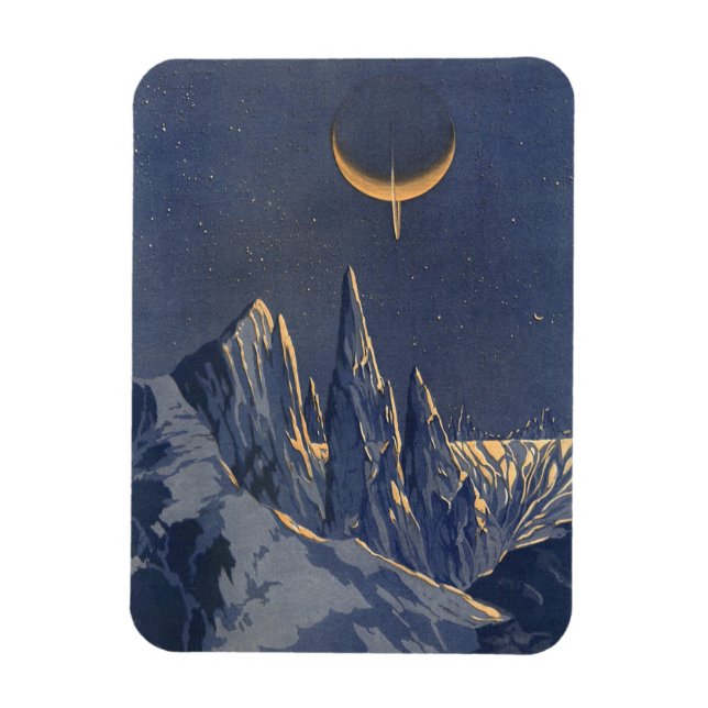 Magnet Flexible Science-Fiction vintage, Croissant Lune Planète Ne (Vertical)