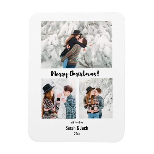 Magnet Flexible script chic moderne joyeux photo de noël (Vertical)