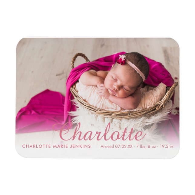Magnet Flexible Script de naissance pour photo de bébé fille avec  (Horizontal)