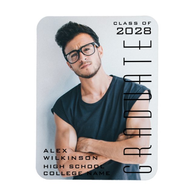 Magnet Flexible Script moderne Guy Trendy Graduation Photo (Vertical)