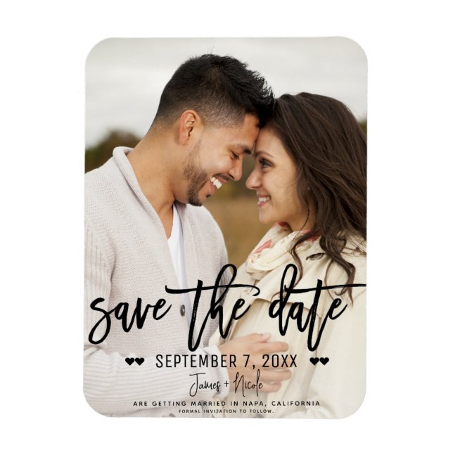 Magnet Flexible Script noir moderne Enregistrer la date Mariage ph (Vertical)