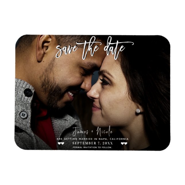 Magnet Flexible Script photo noir et blanc Enregistrer le Mariage  (Horizontal)