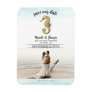 Magnet Flexible Seahorse Turquoise & Gold Aquarelle Enregistrer la