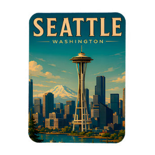 Magnet Flexible ☕ Seattle Washington Souvenir de vacances rétro