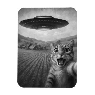 Magnet Flexible Selfie De Chat Avec Alien UFO Drôle Cadeaux De Cha