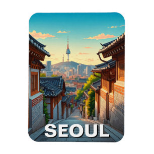 Magnet Flexible Séoul Bukchon Coucher de soleil sud-coréen