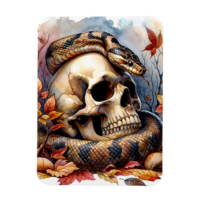 Magnet Flexible Serpent Sur Le Crâne Feuilles Automnes (Vertical)