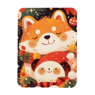 Magnet Flexible Shiba Inu mignon qui enlace un panda en peluche