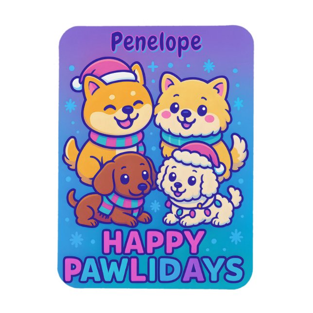 Magnet Flexible Shiba Inu Poodle Christmas Dogs Blue Purple Puppy (Vertical)