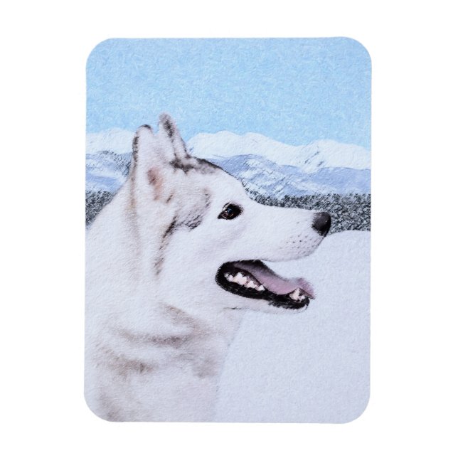 Magnet Flexible Sibérie Husky (argent et blanc) Peinture Chien Art (Vertical)
