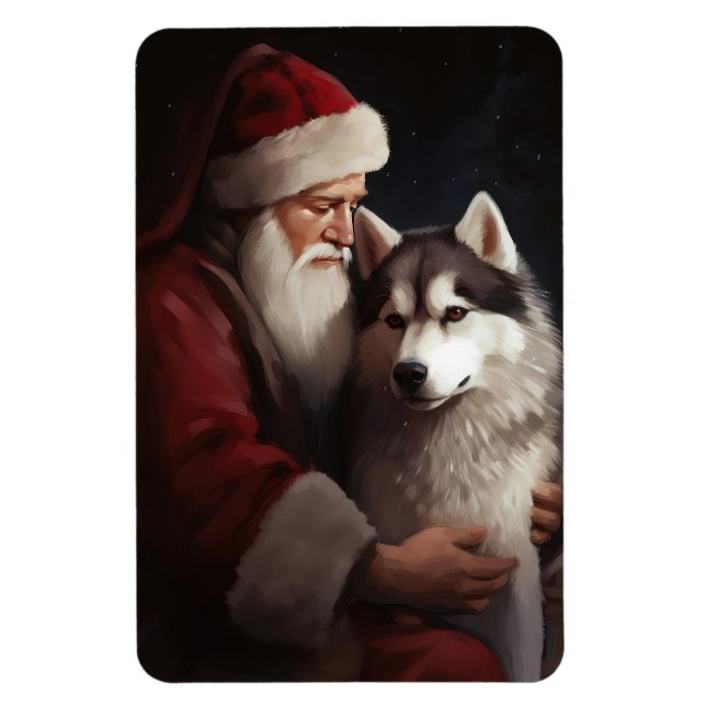 Magnet Flexible Sibérien Husky avec Noël Festif du Père Noël (Vertical)