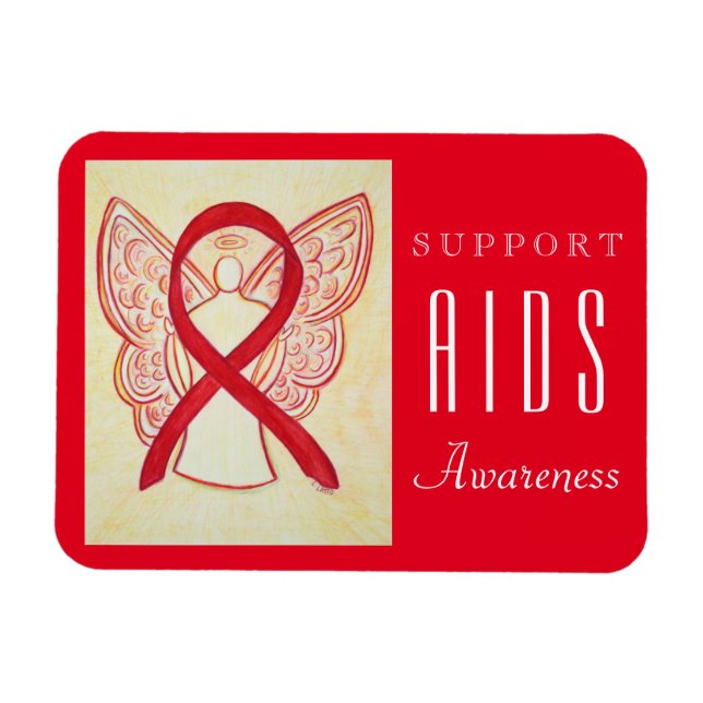 Magnet Flexible Sida Red Awareness Ribbon Angel Custom Cadeau Magn (Horizontal)