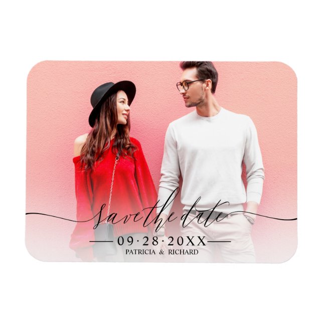 Magnet Flexible Simple Chic Script Mariage Enregistrer La Date Pho (Horizontal)