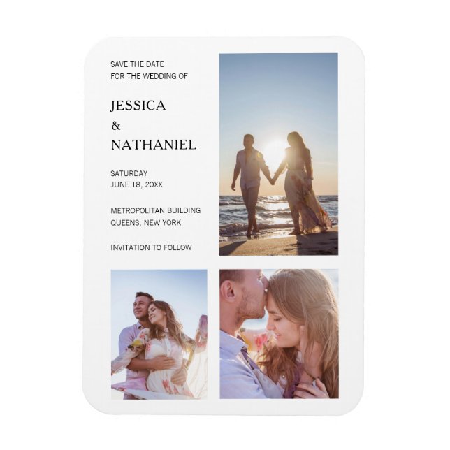 Magnet Flexible Simple Collage De Photos Mariage Moderne Blanc (Vertical)