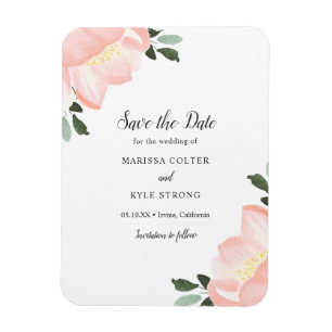 Magnet Flexible Simple Élégant Floral Rose Pâle Save the Date