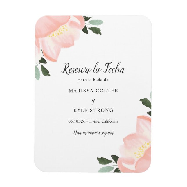 Magnet Flexible Simple Floral Blush Pink Espagnol Enregistrer la d (Vertical)